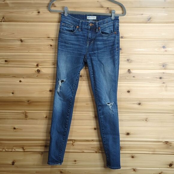 Madewell Womens Jeans 26 Blue Skinny Skinny Distressed Jeans 27" Inseam Lowrise - Picture 1 of 10